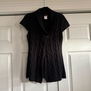 Black Cable-Knit Short Sleeve Cardigan Sweater